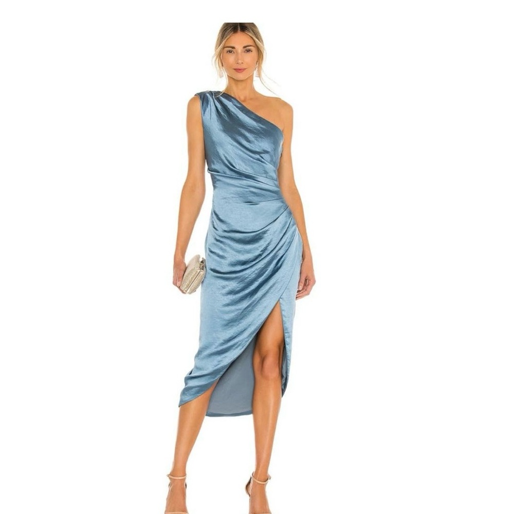 Elliatt One-Shoulder Satin Dress in Blue